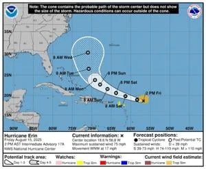 Erin: Season’s first hurricane projected to miss Atlantic Seaboard